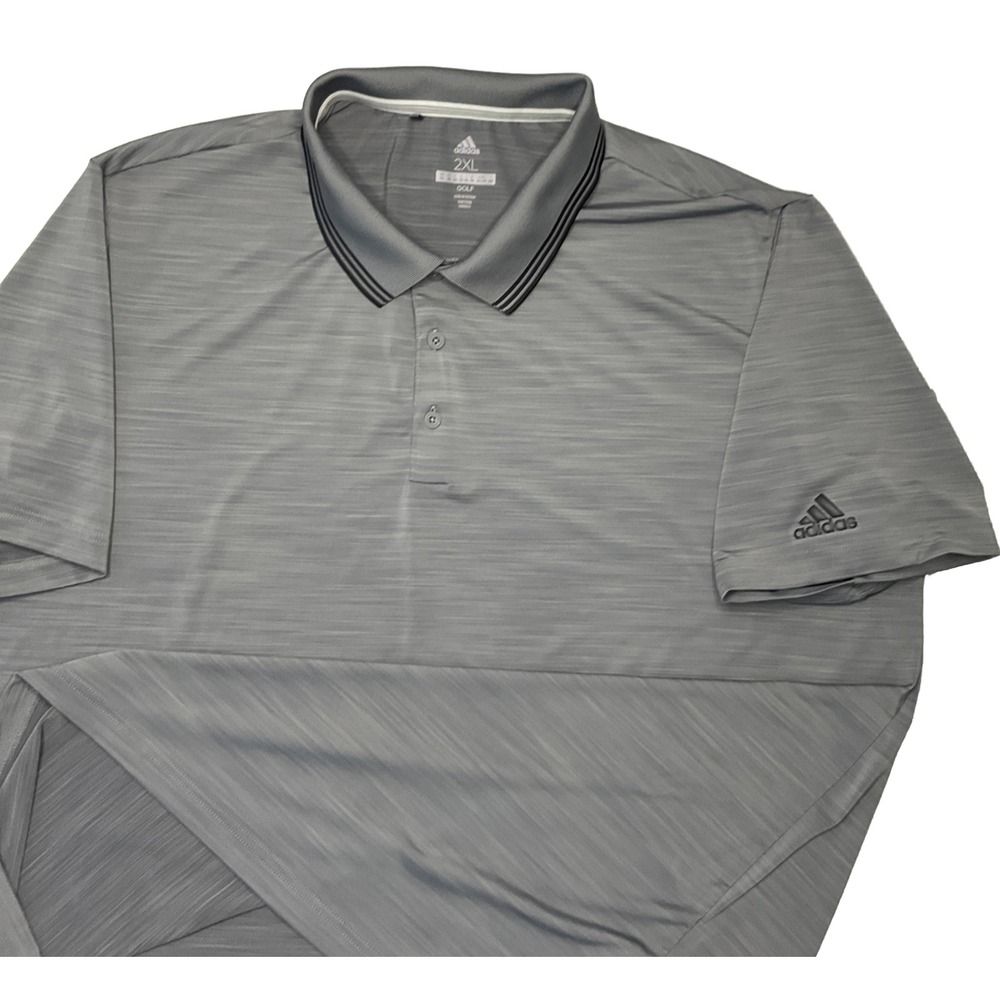 Adidas Golf Polo Shirt Short Sleeve Marl Gray Lightweight Men Sz 2XL Athletic